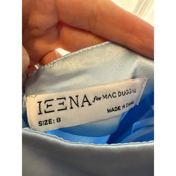 Mac Duggal Powder Blue Satin High Slit Gown Size 8 Evening Dress - Picture 8 of 15